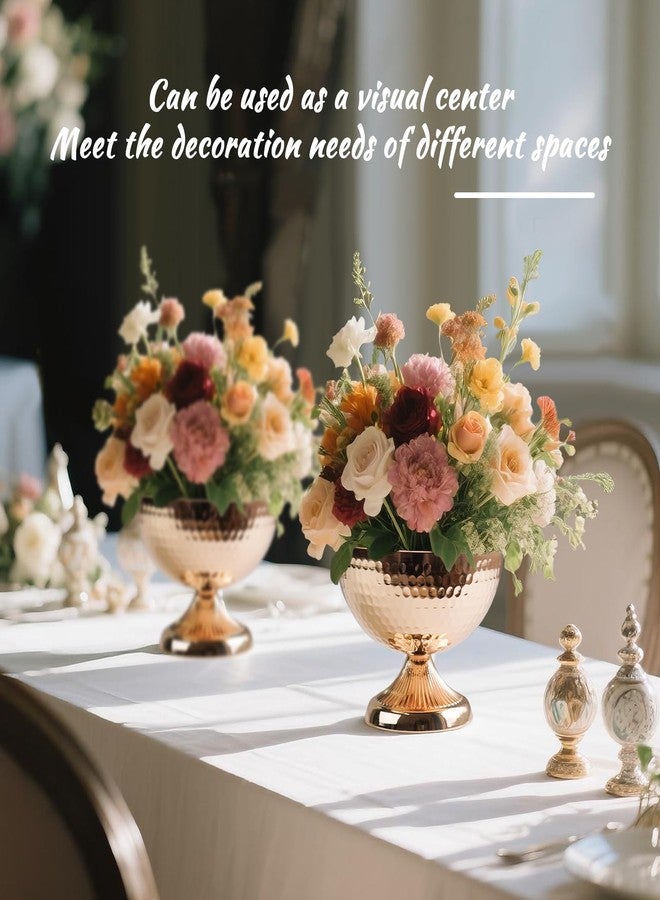 Kolnlala Metal Urn Vases for Centerpieces - 6.3" Tall Flower Pot Planters, Wedding Table Decor, Party Reception, Home Floral Arrangement (2, Gold) - Image 4